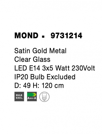 9731214 Suspensie Nova Luce MOND E14 3x5W lm  IP20 Metal & Clear Glass Satin Gold NOVALUCE [6]