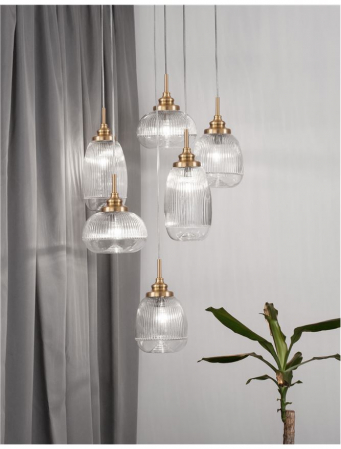 9731215 Suspensie Nova Luce MOND E14 6x5W lm  IP20 Metal & Clear Glass Satin Gold [1]