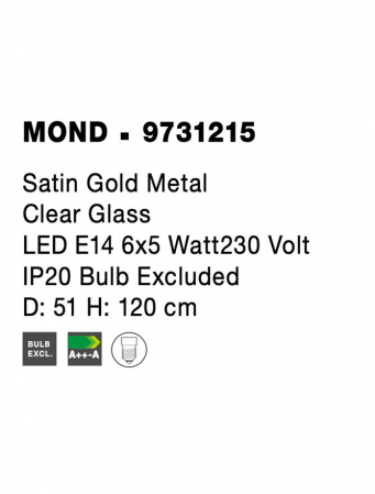 9731215 Suspensie Nova Luce MOND E14 6x5W lm  IP20 Metal & Clear Glass Satin Gold [4]