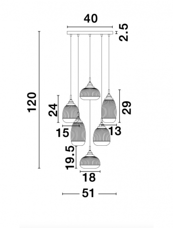 9731215 Suspensie Nova Luce MOND E14 6x5W lm  IP20 Metal & Clear Glass Satin Gold [3]