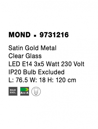 9731216 Suspensie Nova Luce MOND E14 3x5W lm  IP20 Metal & Clear Glass Satin Gold [5]