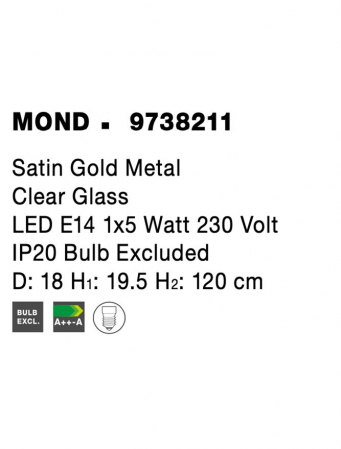 9738211 Suspensie Nova Luce MOND E14 1x5W lm  IP20 Metal & Clear Glass Satin Gold NOVALUCE [6]