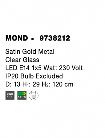 9738212 Suspensie Nova Luce MOND E14 1x5W lm  IP20 Metal & Clear Glass Satin Gold NOVALUCE [4]