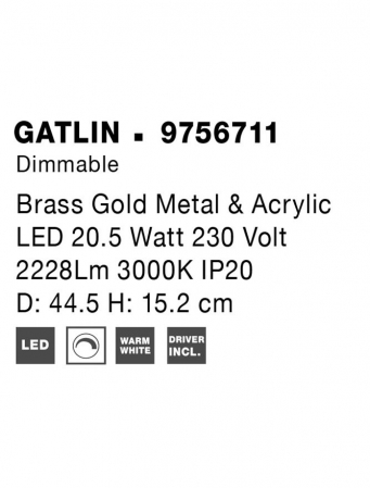 9756711 Lustra Nova Luce GATLIN LED 21W 950lm 3000K Metal & Acrylic  Brass Gold Nedimabil IP20 [7]