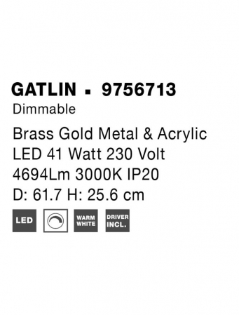 9756713 Lustra Nova Luce GATLIN LED 41W 2116lm 3000K Metal & Acrylic  Brass Gold Dimabil Triac IP20 [7]