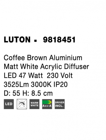 9818451 Plafoniera Nova Luce LUTON LED 47W 3525lm 3000K Aluminium Coffee Brown Nedimabil IP20 [7]