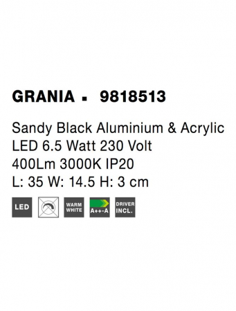 9818513 Aplica Nova Luce GRANIA LED 6,5W 400lm 3000K IP20 Aluminiu/Acril Sandy Black [6]