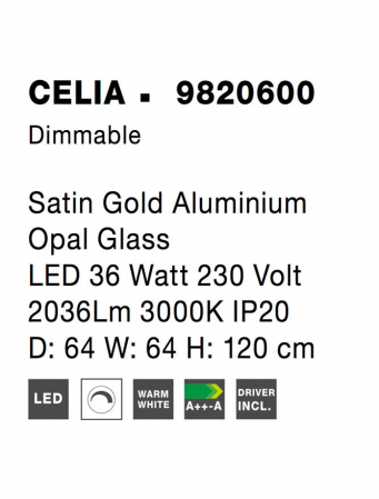 9820600 Suspensie Nova Luce CELIA LED 36W 2036lm 3000K IP20 Aluminiu Sticla Satin Gold [7]