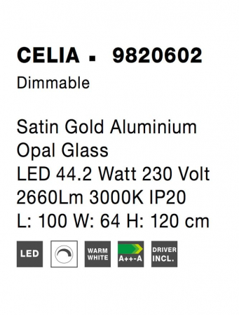 9820602 Suspensie Nova Luce CELIA LED 44,2W 2660lm 3000K IP20 Aluminiu Sticla Satin Gold NOVALUCE [7]
