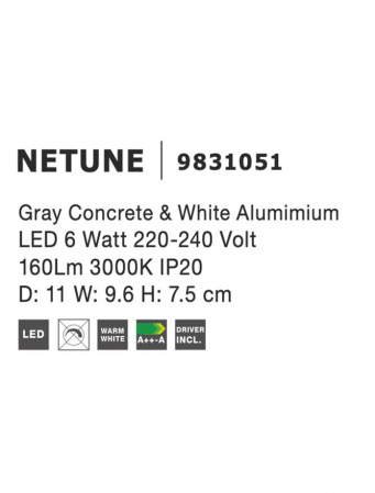 9831051 Aplica Nova Luce NETUNE LED 6W 160lm 3000K Concrete & Alumnmium Gray Nedimabil IP20 [5]