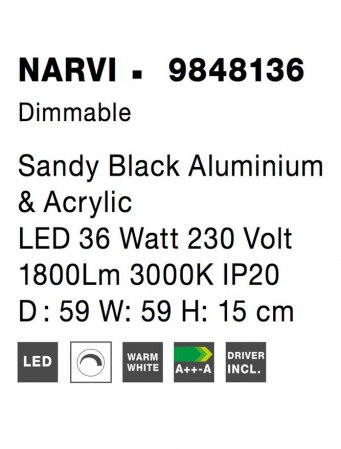 9848136 Plafoniera Nova Luce NARVI LED 36W 1800lm 3000K IP20 Aluminiu/Acril Sandy Black [6]