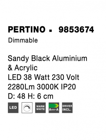 9853674 Plafoniera Nova Luce PERTINO LED 40W 2554lm 3000K Aluminium & Acrylic Sandy Black Dimabil Triac IP20 [6]