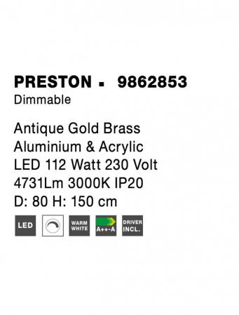 9862853 Suspensie Nova Luce PRESTON LED 112W 4731lm 3000K IP20 Aluminiu/Acril  Antique Gold Brass NOVALUCE [6]