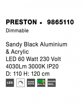 9865110 Suspensie Nova Luce PRESTON LED 60W 4030lm 3000K IP20 Aluminiu/Acril Sandy Black [5]