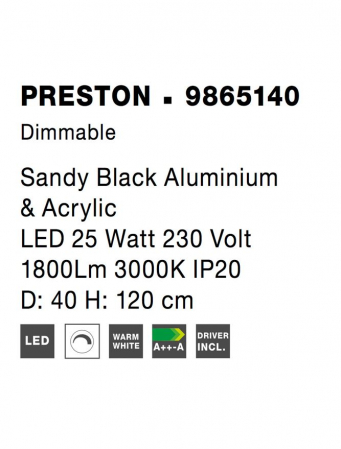 9865140 Suspensie Nova Luce PRESTON LED 25W 1800lm 3000K IP20 Aluminiu/Acril Sandy Black [7]