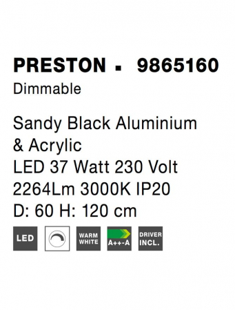 9865160 Suspensie Nova Luce PRESTON LED 37W 2264lm 3000K IP20 Aluminiu/Acril Sandy Black [6]