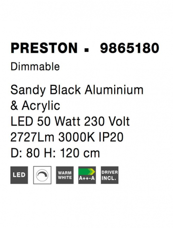 9865180 Suspensie Nova Luce PRESTON LED 50W 2727lm 3000K IP20 Aluminiu/Acril Sandy Black [5]