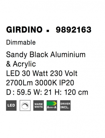 9892163 Suspensie Nova Luce GIRDINO LED 30W 2700lm 3000K IP20 Aluminiu/Acril Sandy Black [7]