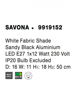 9919152 Veioza Nova Luce SAVONA E27 1x12W Aluminium & Fabric Shade Sandy Black IP20 [5]