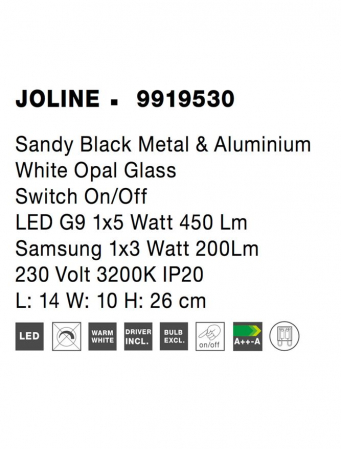 9919530 Aplica Nova Luce JOLINE G9 3W 200lm 3000K IP20 Glass/Metal Sandy Black White Opal [6]