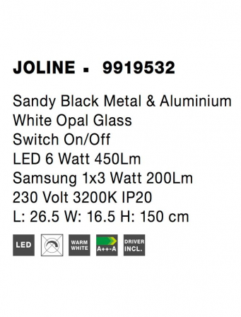9919532 Lampadar Nova Luce JOLINE LED 9W 650lm 3000K IP20 Glass/Metal Sandy Black White Opal [7]