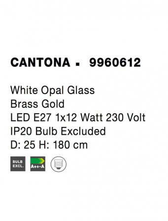 9960612 Pendul Nova Luce CANTONA E27 1x12W IP20 Glass White Opal Gold [5]