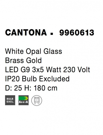9960613 Suspensie Nova Luce CANTONA G9 3x5W IP20 Glass White Opal Gold NOVALUCE [5]