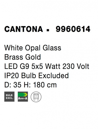 9960614 Suspensie Nova Luce CANTONA G9 5x5W IP20 Glass White Opal Gold NOVALUCE [4]