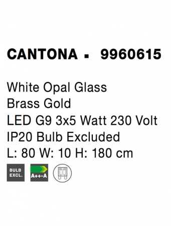 9960615 Suspensie Nova Luce CANTONA G9 3x5W IP20 Metal Sticla Opal Brass Gold NOVALUCE [4]