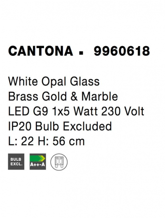 9960618 Veioza Nova Luce CANTONA G9 1x5W IP20 Glass White Opal Gold NOVALUCE [5]
