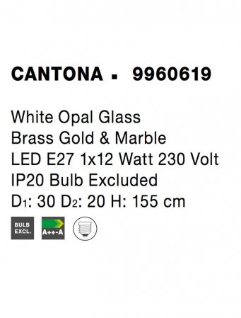 9960619 Lampadar Nova Luce CANTONA E27 1x12W IP20 Glass White Opal Gold [5]