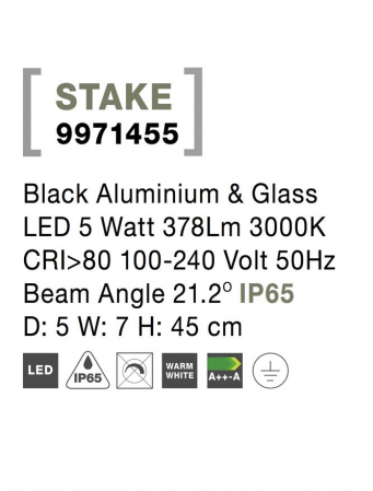 9971455  Nova Luce STAKE LED 5W 378lm 3000K IP65 Aluminium & Glass Black CRI>80 Beam Angle 21.2° [2]