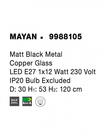 9988105 Suspensie Nova Luce MAYAN E27 1x12W IP20 Metal Cooper Glass Matt Black [6]