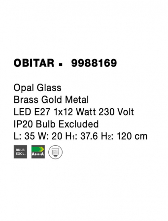 9988169 Pendul Nova Luce OBITAR E27 1x12W IP20 Glass/Metal Opal Brass Gold [4]