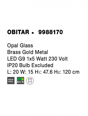 9988170 Pendul Nova Luce OBITAR G9 1x5W IP20 Glass/Metal Opal Brass Gold [4]