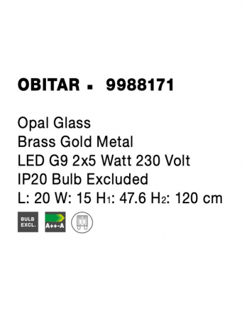 9988171 Pendul Nova Luce OBITAR G9 2x5W IP20 Glass/Metal Opal Brass Gold [2]