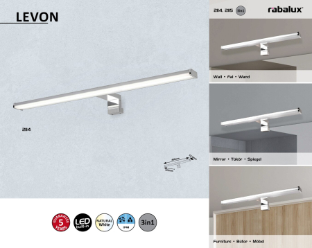 Aplica baie Rabalux Levon LED 8W 700lm 4000 plastic chrome stil modern 230V, 50Hz IP44 2114 [4]