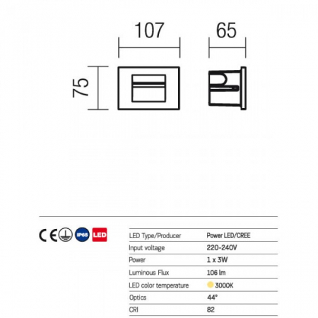 Aplica de incastrat in perete, exterior/interior Redo Inner 9635 Alb Mat 3W 106lm 3000K IP65 [2]