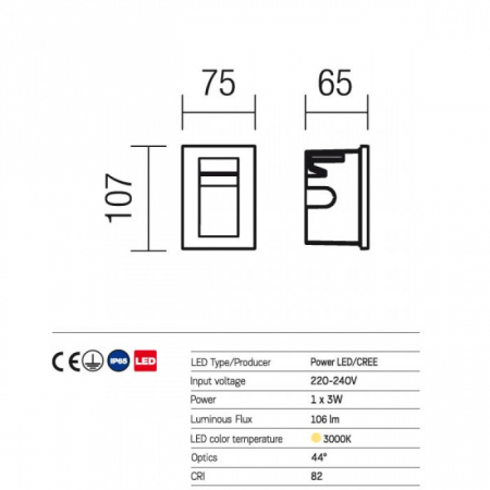 Aplica de incastrat in perete, exterior/interior Redo Inner 9637 Alb Mat  3W 106lm 3000K IP65 [1]