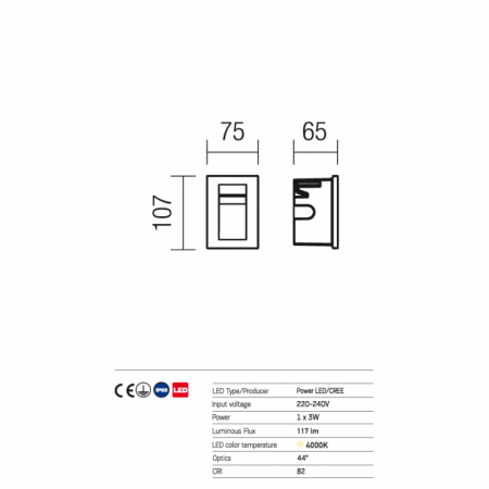 Aplica de incastrat in perete, exterior/interior Redo Inner9548 Alb Mat 3W 117lm 4000K IP65 [1]