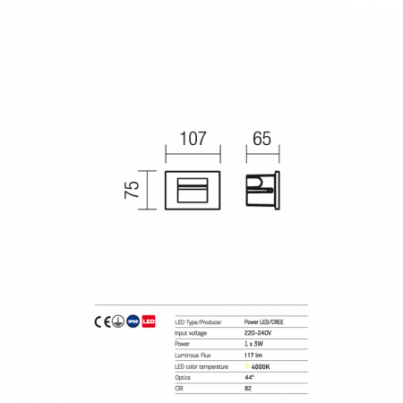 Aplica de incastrat in perete, exterior/interior Redo Innerr 9647 Gri inchis 3W 117lm 4000K IP65 [1]