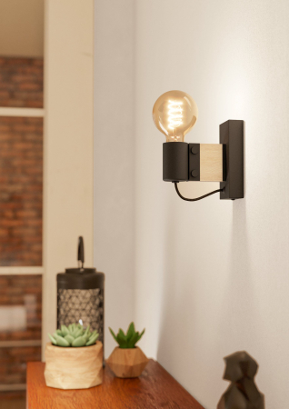 Aplica EGLO Bailrigg 43903 E27 1X40W 220-240V,50/60Hz L 55mm x H 135mm otel/lemn negru/maro  IP20 [5]