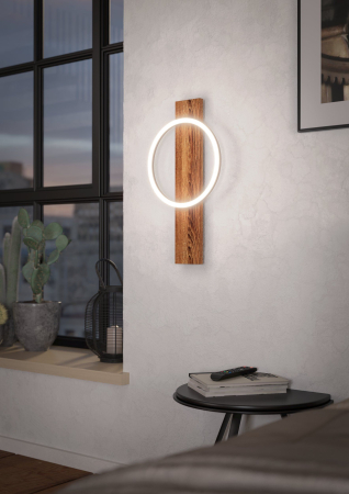 Aplica EGLO Boyal 99353 LED 1X12W 3000K 1700lm 220-240V,50/60Hz L 300mm x H 560mm otel/lemn negru/maro rustic plastic alb IP20 [1]