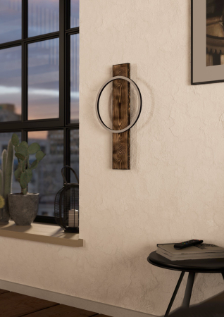 Aplica EGLO Boyal 99353 LED 1X12W 3000K 1700lm 220-240V,50/60Hz L 300mm x H 560mm otel/lemn negru/maro rustic plastic alb IP20 [2]