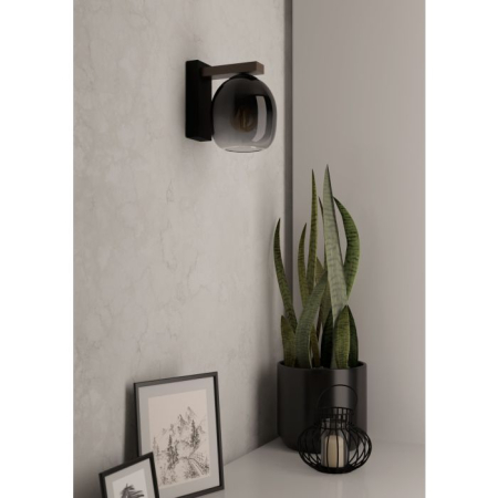 Aplica EGLO Filago 900826 E27 1X40W 220-240V,50/60Hz L 145mm x H 200mm otel/lemn negru/maro sticla negru gri transparenta IP20 [1]