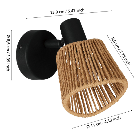 Aplica EGLO Keelby 44128 E14 1X40W 220-240V,50/60Hz L 110mm x H 160mm otel negru hartie natur IP20 [1]