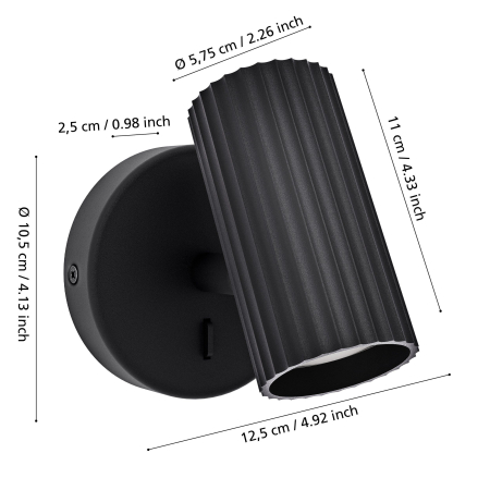 Aplica EGLO Portillo 902031 GU10 1X5W 220-240V,50/60Hz L 105mm x H 110mm aluminiu/otel negru  IP20 [4]