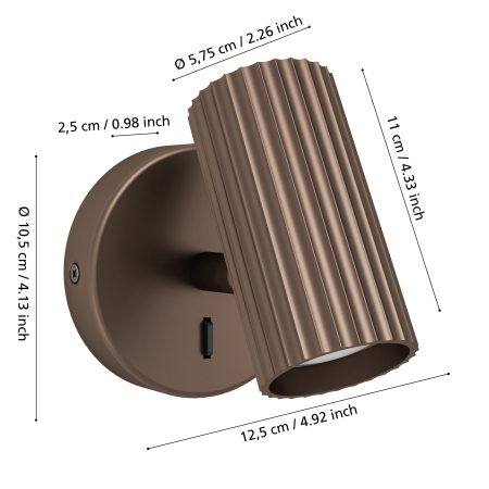 Aplica EGLO Portillo 902035 GU10 1X5W 220-240V,50/60Hz L 105mm x H 110mm aluminiu/otel bronz  IP20 [4]