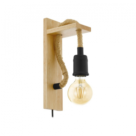BLACK FRIDAY 2024 - Aplica EGLO RAMPSIDE 43197, E27 1X28W , Otel, lemn, negru, maro