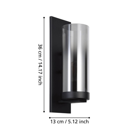 Aplica EGLO Toothill 44003 E27 1X40W 220-240V,50/60Hz L 110mm x H 360mm otel negru sticla vaporizata negru transparent IP20 [1]